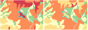 Sample of differences using two different drainage class attributes